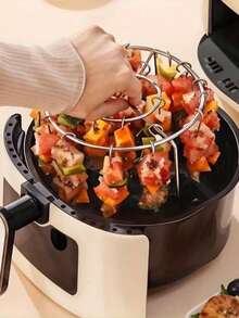 1 pièce - Convient pour la cuisson intérieure/extérieure, contact alimentaire, sans électricité requise, accessoires pour friteuse à air, set de grille de barbecue pour friteuse à air, grille de barbecue ronde en acier inoxydable.