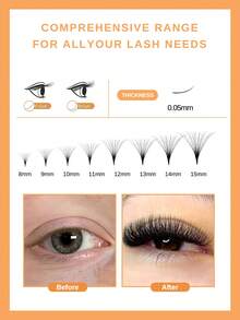 800 Fans 10D/12D/14D/16D/20D Loose Fan 8-15Mixed Length Pointy Base Premade Fans Sharp Thin Slim Medium Stem Volume Russian Eyelashes Extensions 0.05mm - C - View 3