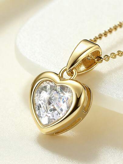 1pc Romantic 925 Sterling Silver Pendant Necklace With Brilliant Heart-Cut Zirconia, This Fashionable Necklace Boasts A Radiant Heart-Cut Zirconia In Premium 925 Sterling Silver, Its Classic Design And Dazzling Sparkle Make It A Gorgeous Gift For Any Occasion, Perfect For Valentine's Day And Adding Sophistication To Her Wardrobe