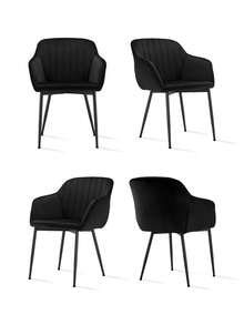 Goeurvant Velvet Modern Dining Chairs With Vertical Stripes Set Of 2 4 6 Designer Style Seats With Armrests & Metal Legs In UK Stock & Fast Delivery Elegant Furniture For Dining & Living Room Black - 黑色 - 查看 13