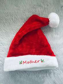 Soft Plush Christmas Hat For Family. Christmas Set For Parents, Children. Embroidered Christmas Hat Decoration.