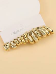 6-18对时尚镀金ABS塑料耳环套装，亲肤简约几何耳环，适合日常佩戴 - 金黃色 - 查看 10