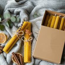 Beeswax Candle Set Handmade, 20 Pcs Slightly Narrow | Christmas Candles | Honeycomb Texture | Bees Wax Candles Gift Set With Christmas Decorative Gift Box | Premium, Dinner Home Decor Christmas Decorations Room Decor, Christmas Gifts