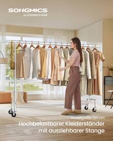 Heavy Duty Extendable Clothes Rail on Wheels 110 kg 45 x (160-200) x 162.9 cm Metal Chrome Plated Silver - Silber - Übersicht 1
