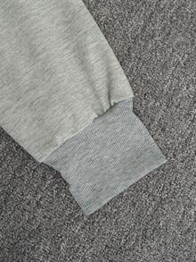 女士休闲纯色连帽拉链卫衣，带口袋，修身款，适合秋冬季穿着 - 灰色 - 查看 3