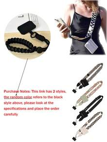 带拉链口袋的手机挂绳，手机挂绳，拯救女孩手机挂绳带钱包，防摔手机壳带拉链挂绳，钱包卡槽，可调节斜挎手机挂绳，斜挎包手机挂绳带肩带，肩背或腕背手机挂绳。送给母亲、家人、朋友的礼物，生日、节日手机挂饰，手机链 - 黑色 - 查看 7