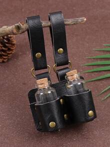 一套黑色PU皮革药水瓶架，适用于LARP（实景角色扮演游戏）、蒸汽朋克风格腰带配件，也适用于中世纪维京腰带等LARP中世纪角色扮演游戏。 - A - 查看 7