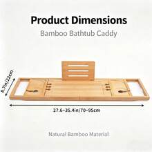 Retractable Bamboo Bathtub Caddy,Bathroom Caddy For Bathside Entertainment & Storage,Bathroom Tray For Tub Side Dining & Device Viewing, Minimalist Look