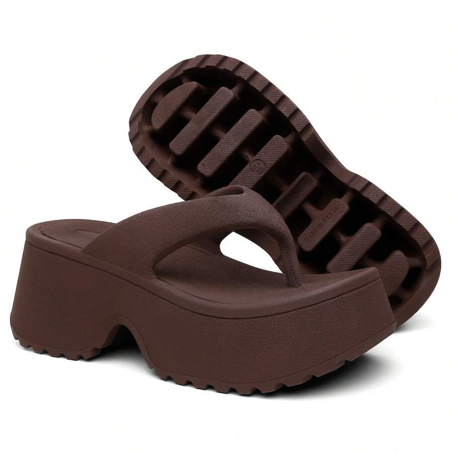 Edit Women's Platform Sandal Chunky Style High Heel Comfortable Tractor Sole Fashion - 鏽棕色 - 查看 1