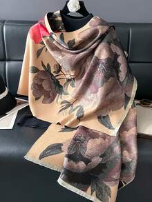 1 buc. Eșarfă jacquard elegantă cu model floral și fluturi, șal cald potrivit pentru camere cu aer condiționat, accesoriu de modă pentru toamnă/iarnă - Multicolor - Vizualizare 7
