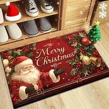 1pc Comfortable Christmas, Santa Claus Printed Faux Wool Bathroom Mat, Kitchen Mat, Doormat - Super Soft Microfiber, Suitable For Kitchen, Bathroom, Decorative Doormat - Multicolor - View 4
