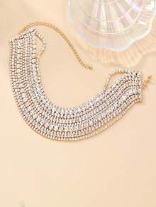 1 件高端精致短款 Choker 项链，镶嵌闪亮水钻，奢华多层水晶 Choker 项链，女士水钻链项链，个性珠宝，婚礼派对礼物，超闪爪链多层玻璃钻石项链，欧美夸张配饰，女士宴会时尚配饰