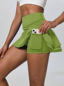 IVERY Built-In Shorts Athletic Skirt,Quick-Dry Tennis Skirt,Breathable And Lightweight,Casual Wear Gym To Street - 青綠色 - 查看 3