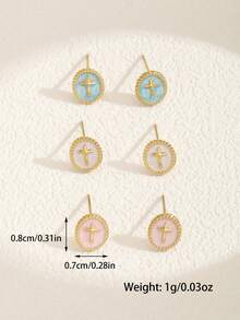 1 Pair Popular Multi-Color Stainless Steel Chain Cross Stud Earrings For Girls Kids Friends Party Glamorous Christian Ascension Day Jewelry Gift For Everyday Wear - Multicolor - View 5
