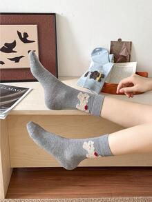 1 par de calcetines de tripulación con diseño de animales versátil y lindo, calcetines casuales de invierno/otoño para mujer