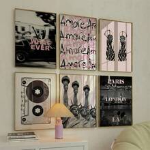 1pc Unframed, Fashionable Girlish Blush Pink Gallery, Zebra New York Paris Los Angeles London Poster, Preppy Aesthetic Wall Painting, Leopard Print Fashion High Heels Print