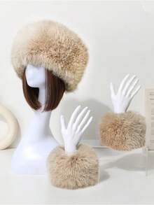 1-Piece Combination Outfit For Women, Winter Cold Resistant And Warm Hat, Hand Circumference Set, Casual And Cute Fur Bracelet, Fur Wrist Guard, Women's Sleeve Set, Cuff Wrist Set, Suitable For Parties, Shopping And Dating Valentines Gift - View 7