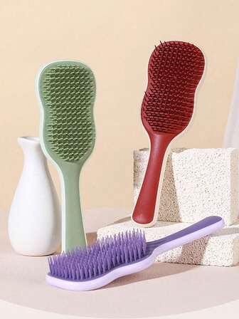 1pc Long-Handled Banana Leaf Massage Comb, Detangling Brush With Massage Cushion,Fluffy Shape,Suitable For All Hair Types, Suitable As A Gift For Friends Or Family,Holiday Gifts,A Must-Have Comb For Halloween & Christmas Styling,Travel Essentials, Back-To-School Essentials,Bathroom Accessories