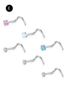 CIZME 6Pcs/Set Pink Nose Studs Nose Rings For Women 20G L Corkscrew Bone Nose Ring Nose Stud Stainless Steel Nose Screw Studs Nose Rings Studs Stainless Steel Nostril Nose Piercing Jewelry - Pink-a - View 15