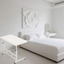 1pc Adjustable Height Bedside Table - Heavy Duty Space-Saving Mobile Desk With Sturdy Legs, Suitable For Home Office, Bedroom, Dorm, Modern Style Furniture, Smooth Surface Compact Workstation, Small Space Living, Bedroom Desk, Computer Desk, Office Desk, Adjustable Table, Study Desk, Dorm Essential, Contemporary Furniture, Minimalist Design, Lightweight Material, Durable Structure, Apartment Dwellers, College Students