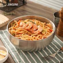 1-2-5件超大搅拌碗不锈钢双层碗大容量吃饭煲汤碗隔热家用