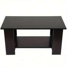 Modern Coffee Table Living Room Tea Side End Desk With Lower Storage Shelf Black - Black - View 8