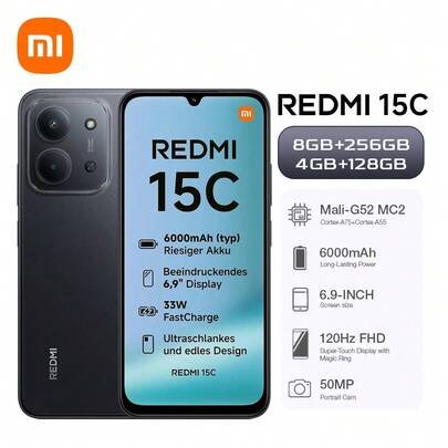 Xiaomi 小米 Redmi 15C 8GB+256GB 6GB+128GB 联发科 Helio G81 Ultra 处理器 5000 万像素 6.9 英寸水滴屏 6000mAh 电池 双卡双待 + MicroSD