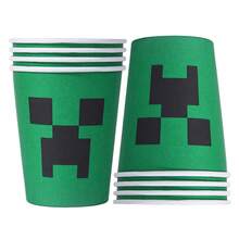 10/20/40/60 件，像素矿工游戏一次性 9 盎司纸杯用品，像素风格卡通主题派对装饰用品，适用于露营野餐、花园烧烤、婚礼、生日派对和特殊主题派对、节日庆祝用品 - 彩色 - 查看 8