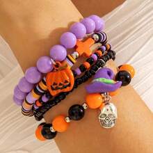 Conjunto de pulseras con cuentas con diseño de calavera de Halloween, pulseras únicas con encanto de ojo del diablo y murciélago