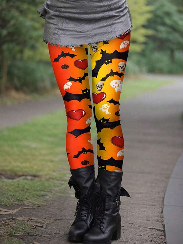 Leggings de mujer con estampado digital con temática de Halloween, aptos para deportes al aire libre, hogar, yoga