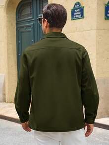 Mens Shirt Jacket Long Sleeve Button Down Casual Shacket Lightweight Thermal Shirts With Pocketshalloween - Army Green - View 2