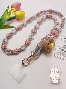 Cordón para teléfono móvil cruzado que se puede llevar, tejido a mano con flores, accesorio de moda para mujer, pequeño y fresco, bolsa de compras, senderismo, viaje, correa para el hombro, funda para teléfono universal con abejita