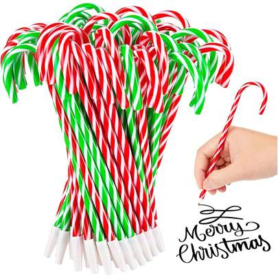 10pcs Christmas Candy Cane Pens, Snowman Umbrella Pen Ballpoint Pens With Black Ink, Suitable For Christmas Holiday Stationery, Party Favors, Green, Red