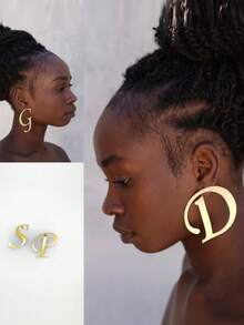 1 Pair Of Personalized Initial Earrings - Custom Letter Jewelry - Large Elegant Earrings - Double Capital Letters - Stainless Steel Fashion Jewelry - Style - Y2K - Fashion - Banquet Style