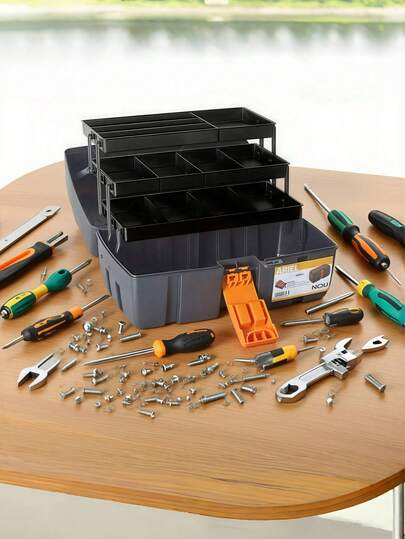 FRETE GRÁTIS e SEM VALOR MÍNIMO DE COMPRA!!! Caixa de ferramentas multifuncional com compartimentos empilháveis e bandejas removíveis – Design dobrável, expansível e portátil – Disponível em vários tamanhos e cores, ideal para oficina, casa, carro ou uso profissional.