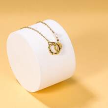 1pc Minimalist Gold Pearl Double Ring Pendant Necklace, Classic Chain Design Suitable For Women's Daily Wear, Fashionable Accessory