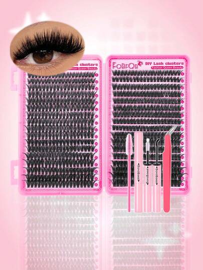 Kit de extensión de pestañas 3D de pestañas gruesas 680 piezas, racimos de pestañas esponjosas 60D+80D 9-16mm, extensión de pestañas DIY con adhesivo 2 en 1, pinzas, cepillo de pestañas. Kit de extensión de pestañas individuales para principiantes, uso diario, fiestas, citas, bodas, Halloween, Navidad y regalos.