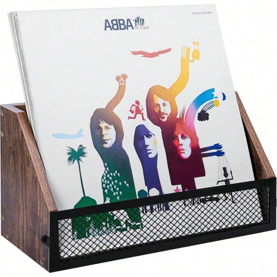 Vinyl Record Storage Display, Vinyl Wall Mount Shelf, 25-30 12-Inch LPs, Vintage Style Album Holder Tabletop Rack For Albums Magazines Or Books, Now Playing Vinyl Record Stand