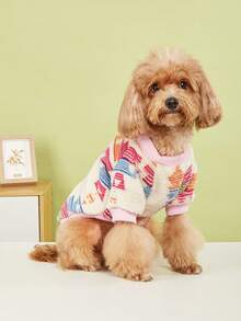 EOO 1pc Cat & Dog Universal Fashionable New INS Style Warm Geometric Pattern Plush Pet Sweatshirt, Autumn/Winter - Multicolor - View 4