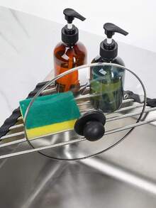 1 buc suport de depozitare triunghiular pliabil din oțel inoxidabil pentru chiuvetă mică de colț - Scurgere de bucătărie multifuncțională pentru chiuvetă, organizator antirugină, trepied și suport - economie de spațiu (negru/gri). Raft de depozitare pentru bucătărie. Depozitare și organizare în bucătărie, necesități casnice și zilnice, convenabil și practic.