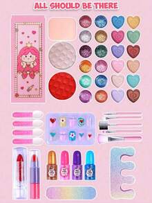 一套儿童过家家化妆套装，女孩化妆盘，公主手提包，化妆品套装，口红，眼影，儿童生日礼物 - 彩色 - 查看 12