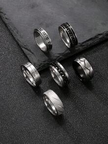 6 件复古风格不锈钢旋转戒指，简约时尚戒指，万圣节必备，送给男朋友、丈夫的绝佳礼物，适合婚礼 - 銀色 - 查看 6