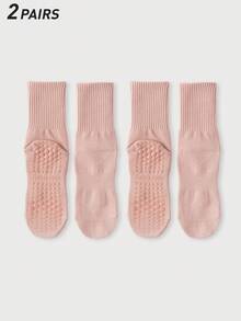 2 Pairs Of Women's Multi-Color Combination, Vertical Ribbing, Waist, Non-Slip Glue On The Sole, Couple Style, Four Seasons Style, Breathable Knitted Fabric, Ins Style, Simple Style Mid-Tube Sports Socks, Home, Men And Women Fitness, Yoga, Pilates, Holiday Gifts - White - View 15