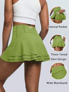 IVERY Built-In Shorts Athletic Skirt,Quick-Dry Tennis Skirt,Breathable And Lightweight,Casual Wear Gym To Street - 青綠色 - 查看 1