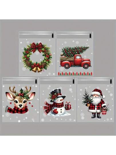 50 5-Color Mixed Christmas Gift Bags, Self-Sealing Party Decoration Bags Are Suitable For Christmas Festival Celebrations