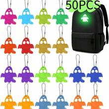 50pcs Colorful Glow-In-The-Dark Ghost Hanging Decorations - Neon Reflective Keychains With Chain, Halloween Party, Horror Packaging Decor, Durable PVC Spheres, Suitable For Masquerade, Backpacks, No Power Needed To Glow Under Black Light, Halloween Props, Backpack Accessories, Phone Decor, Fun Design, Chain Keychains, Halloween, Halloween Decorative Pendants