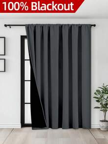 1pc Blackout Thermal Insulated Curtain - 99% UV-Resistant Polyester, Rod Pocket Hanging, Non-Bleachable Plain Weave, Bedroom Art Theme, Coated Blackout Thermal Insulation, Noise Reduction - Ideal For Bedroom, Farmhouse And School Deep Sleep, 110gsm