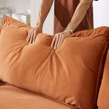 Modular Sectional Sofa, Sailing Design Sofa With Storage, Removable Backrest, Modern Deep Seat Sofa With Throw Pillows For Living Room Bedroom Apartment,Light Khaki - 橘色+天鵝絨+3座+泡沫 - 查看 10