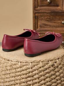 MonaNise Sapatos baixos femininos de bico quadrado, bico fino, com laço de damasco, preto e branco, casuais para atividades ao ar livre, cáqui de alta qualidade, versáteis - Borgonha - Ver 7
