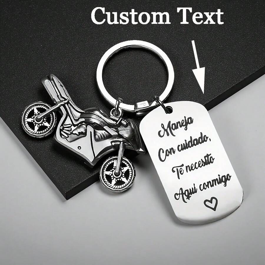 One Custom Motorcycle Slogan Keychain, Personalized Name Text Stainless Steel Motorcycle Keychain, Motorcycle Design, Birthday/Anniversary Gift For Boyfriend, Family Gift, Motorcycle Enthusiast Accessory. - Multicolor - View 1